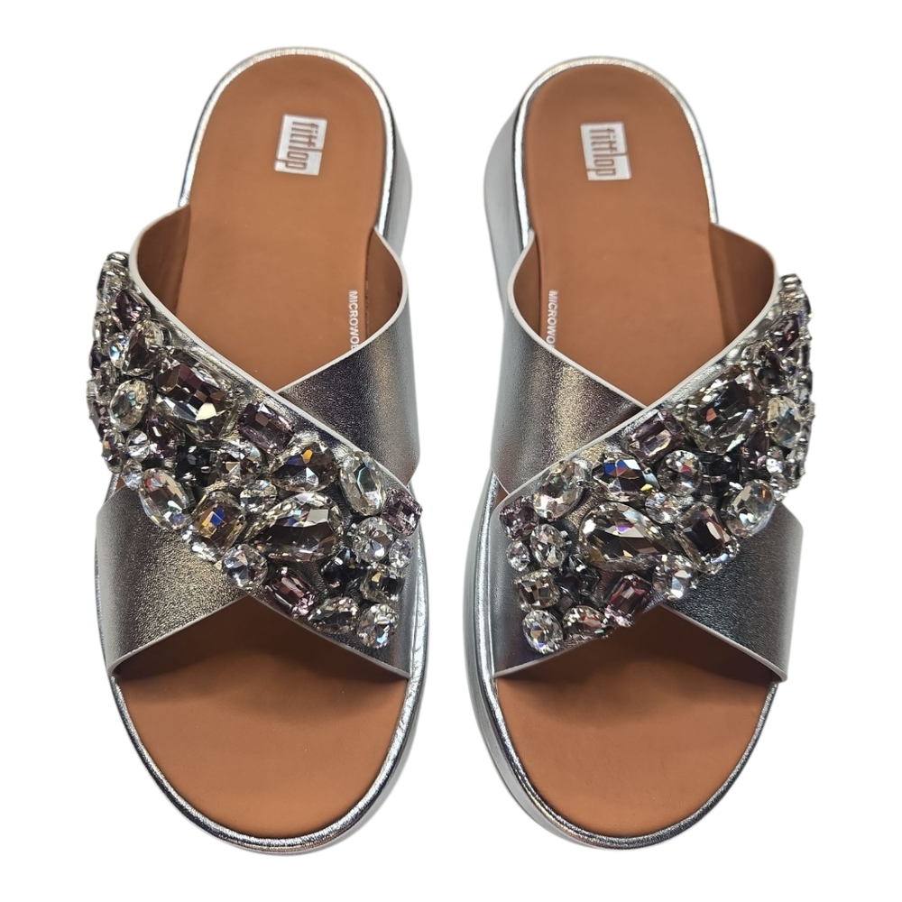 Fitflop Silver Embellished Sandals SZ 9
